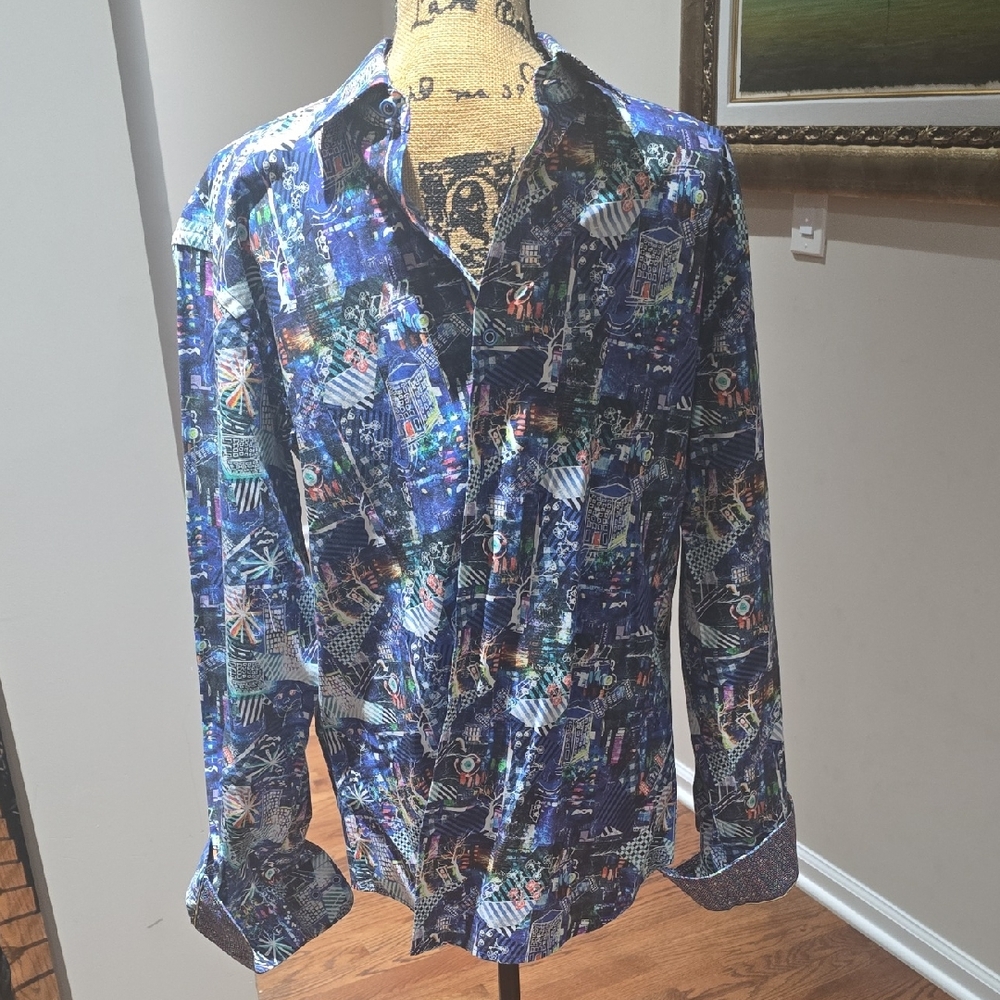 Bugatchi Vibrant Blue and Black Abstract Shirt